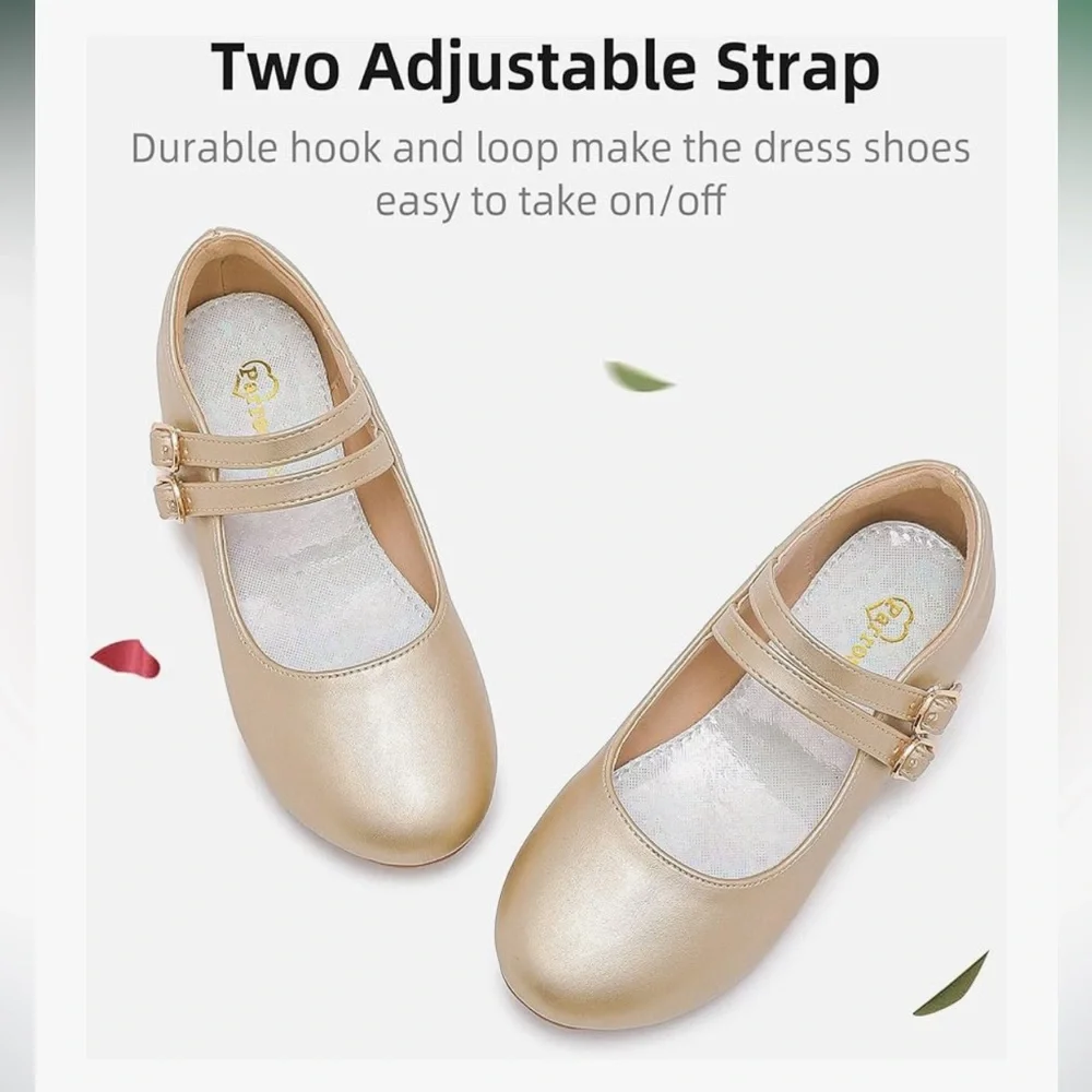 Girls Gold Mary Jane Double Strap Dress Shoes Size 2 Little Girl